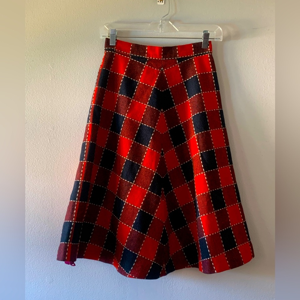 Vintage 70s Wool Checker Print Skirt